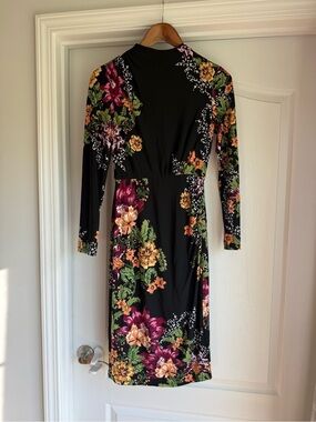 Clover and sloane Floral Print Black Long Sleeve high neck Dress